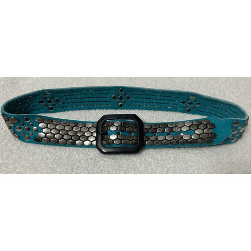 Vintage gTurquoise Western style studded snake pattern belt rare size 34